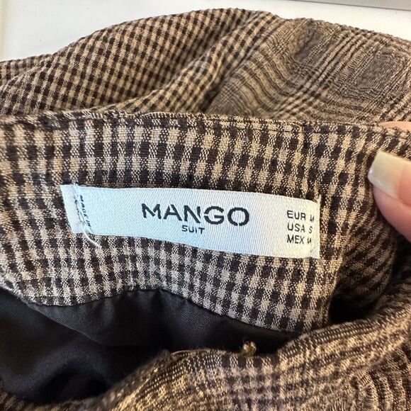 Mango Brown Plaid Checkerboard Mix Fabric Side Ruffle ALine Back Zip Skirt Med - Picture 6 of 11